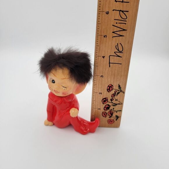 RARE Pristine 1950's Winking Red Pixie Elf Pointy Ear Real Fur Hair Figurine - Picture 9 of 14